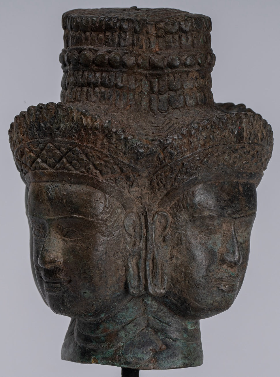 Brahma Statue - Antique Khmer Style Mounted Bronze Brahma Head - Hindu God Creation - 24cm/10"