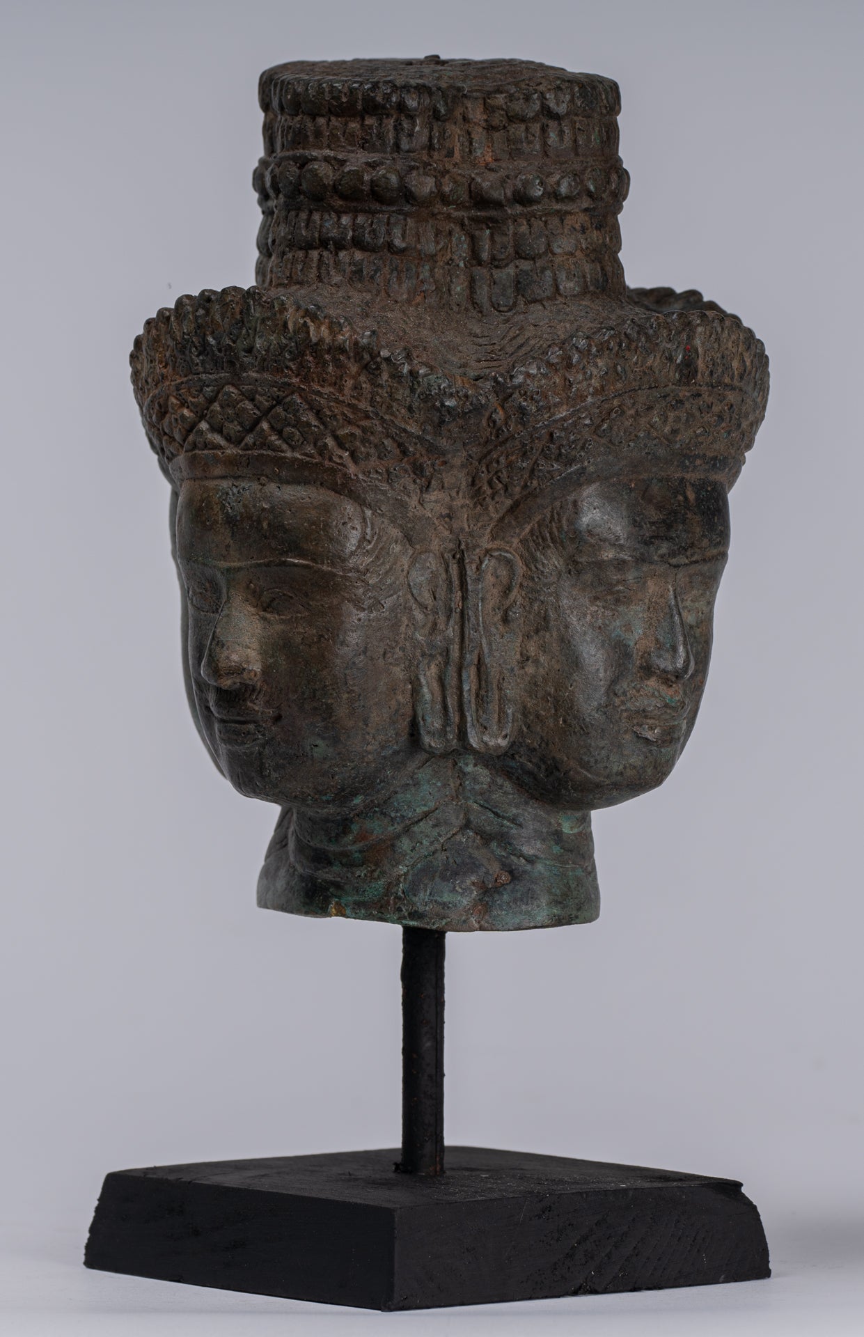 Brahma Statue - Antique Khmer Style Mounted Bronze Brahma Head - Hindu God Creation - 24cm/10"