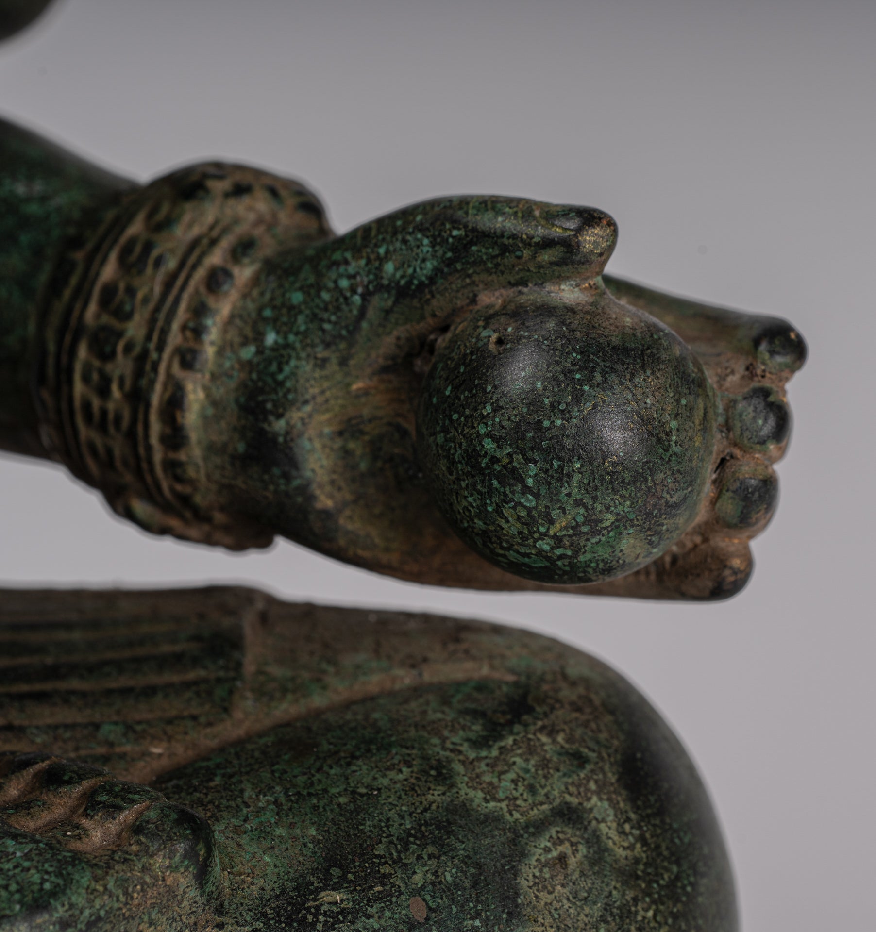 Ganesha Statue - Antique Khmer Style Angkor Wat Bronze Seated Four Arm Ganesh Statue - 38cm/15"