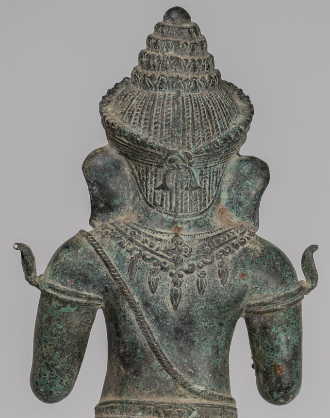 Ganesha Statue - Antique Khmer Style Mounted Standing Bronze Angkor Wat Ganesha Statue - 57cm/23"