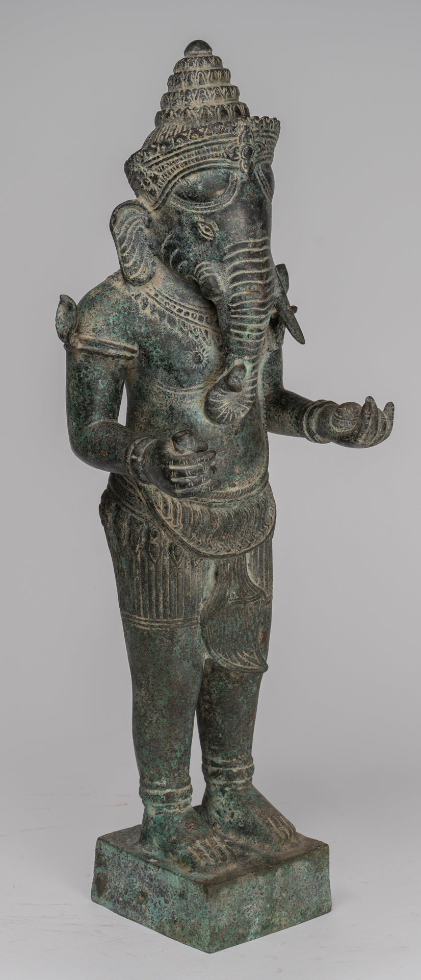 Ganesha Statue - Antique Khmer Style Mounted Standing Bronze Angkor Wat Ganesha Statue - 57cm/23"