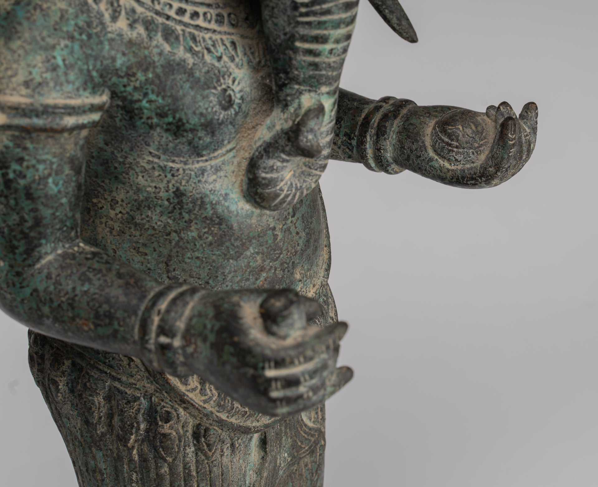 Ganesha Statue - Antique Khmer Style Mounted Standing Bronze Angkor Wat Ganesha Statue - 57cm/23"