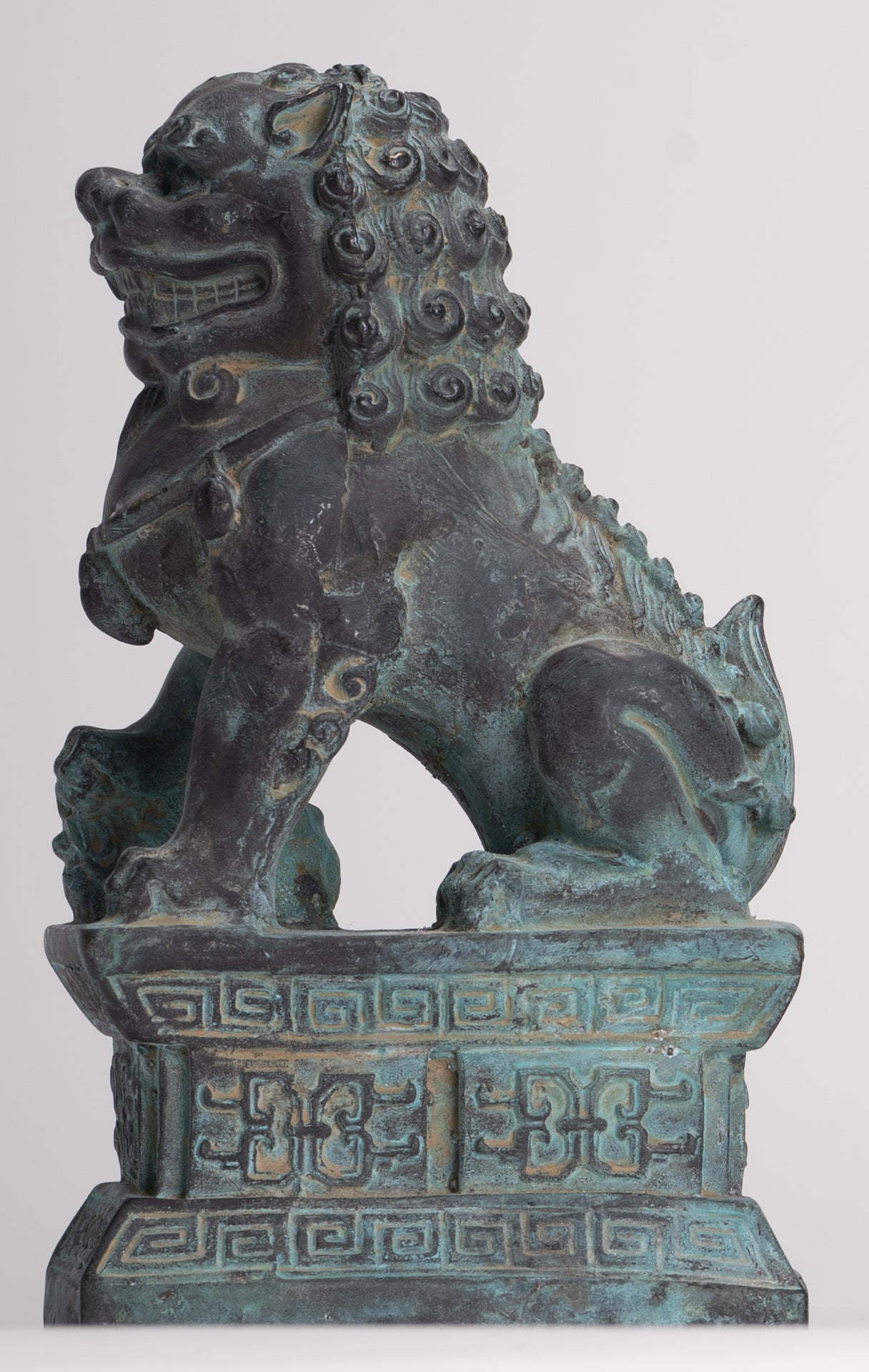 Antique Chinese Style Bronze Temple Guardian Lions Shishi Lions Foo Dogs Imperial Lions (Pair) - 16.5cm/7"