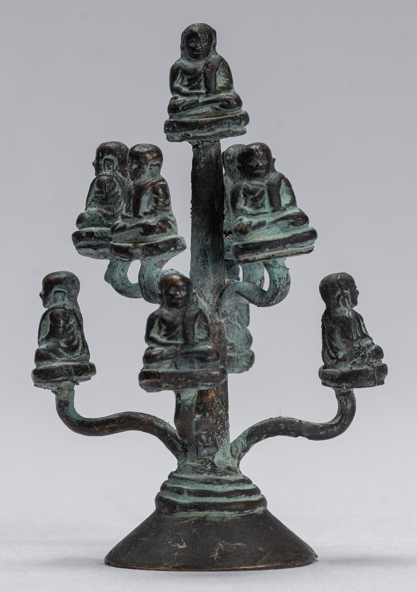 Buddha Sculpture - Antique Thai Thai Bronze Happy, Fat, Ride Buddha Bidai Statues - 13 cm/5 "