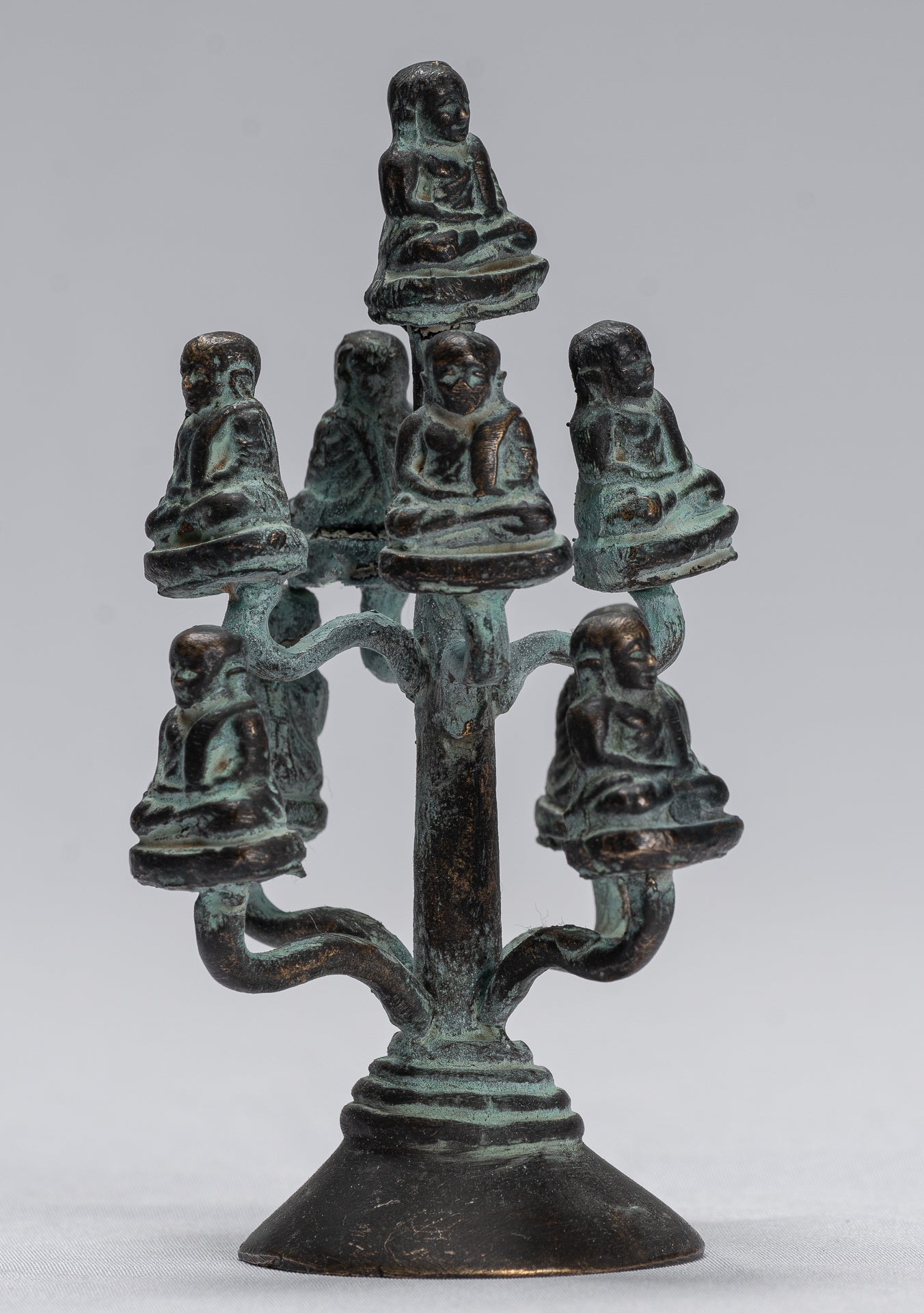 Buddha Sculpture - Antique Thai Thai Bronze Happy, Fat, Ride Buddha Bidai Statues - 13 cm/5 "