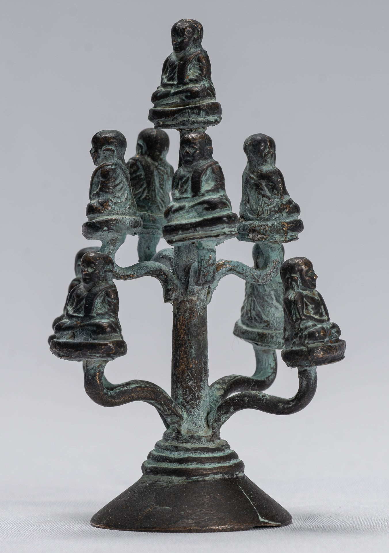 Buddha Sculpture - Antique Thai Thai Bronze Happy, Fat, Ride Buddha Bidai Statues - 13 cm/5 "