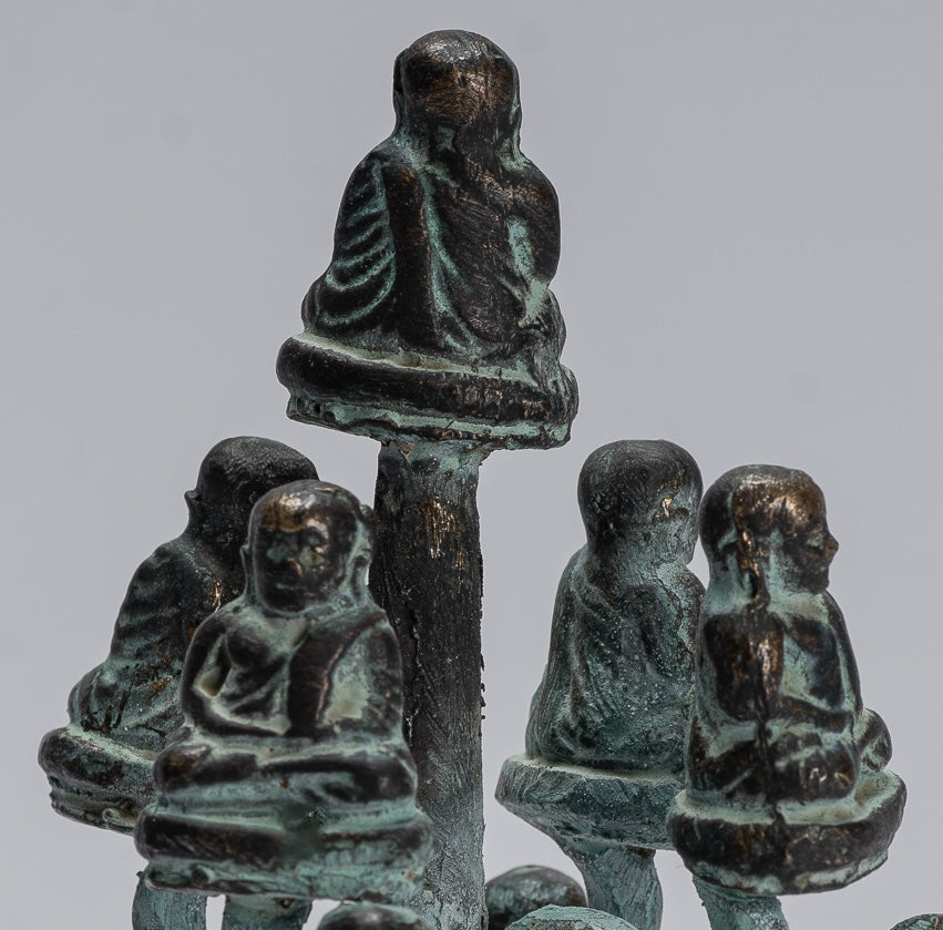 Buddha Sculpture - Antique Thai Thai Bronze Happy, Fat, Ride Buddha Bidai Statues - 13 cm/5 "