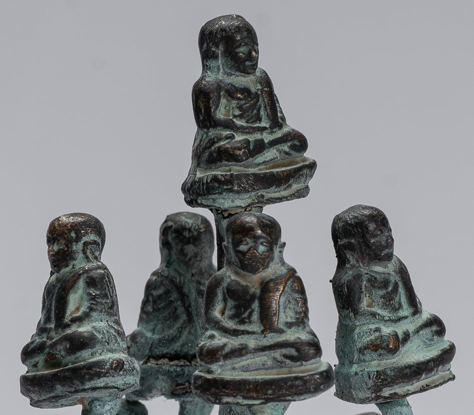 Buddha Sculpture - Antique Thai Thai Bronze Happy, Fat, Ride Buddha Bidai Statues - 13 cm/5 "