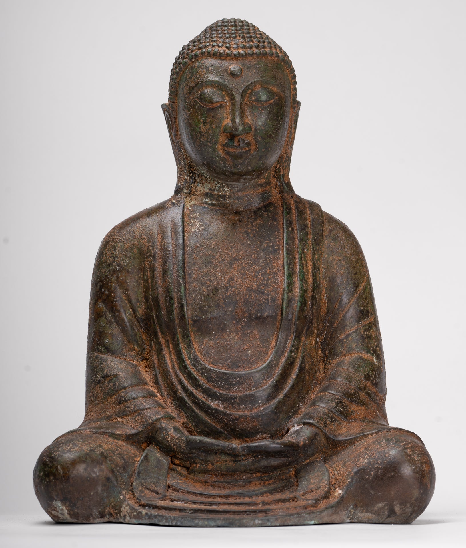 Japanese Buddha - Antique Japanese Style Bronze Seated Meditation Amitabha Buddha Statue - 30cm/12"