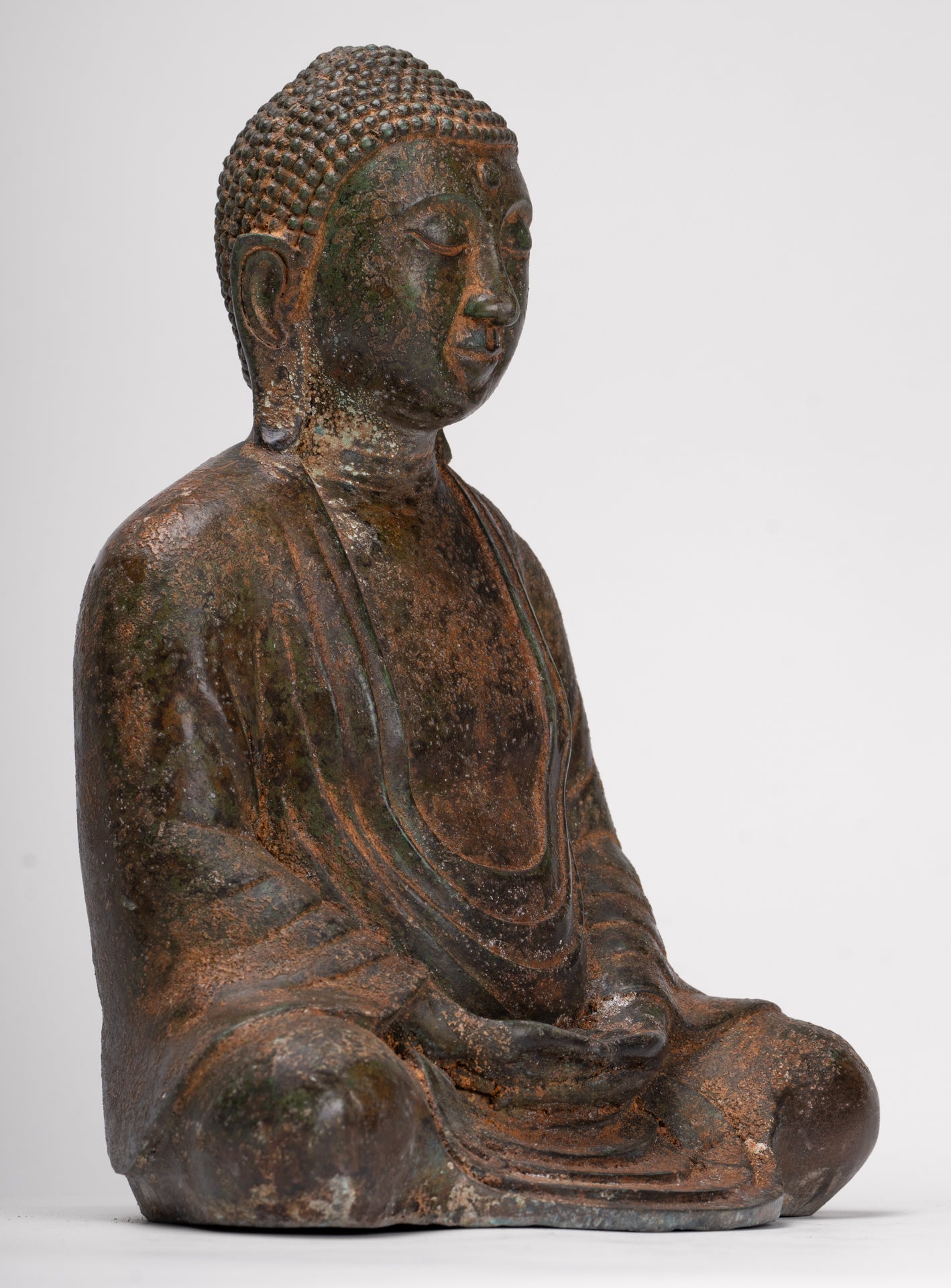 Japanese Buddha - Antique Japanese Style Bronze Seated Meditation Amitabha Buddha Statue - 30cm/12"