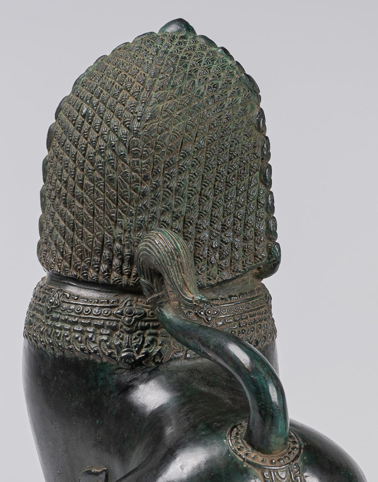 Temple Lions - Antique Khmer Style Bronze Standing Temple Guardians or Lions - 38cm/15"