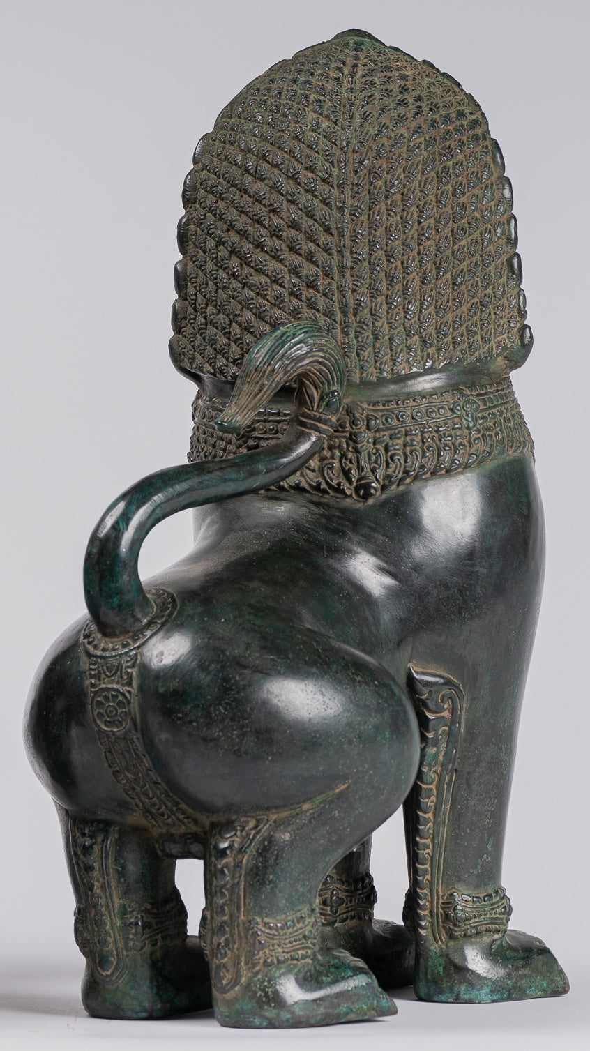 Temple Lions - Antique Khmer Style Bronze Standing Temple Guardians or Lions - 38cm/15"