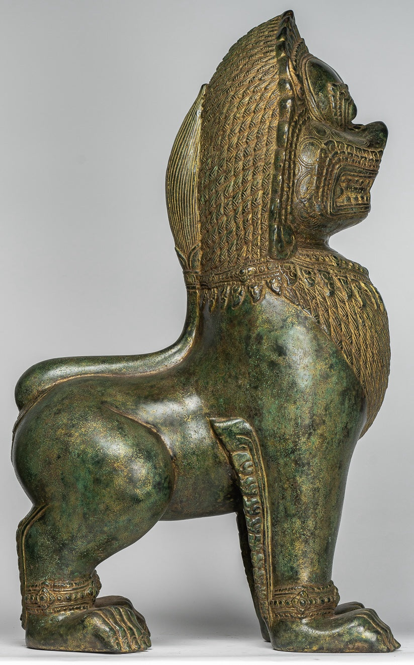 Temple Lions - Antique Khmer Style Bronze Temple Guardians or Lions (Pair) - 72cm/29"