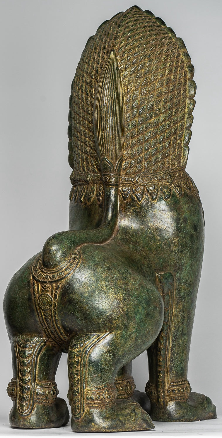 Temple Lions - Antique Khmer Style Bronze Temple Guardians or Lions (Pair) - 72cm/29"