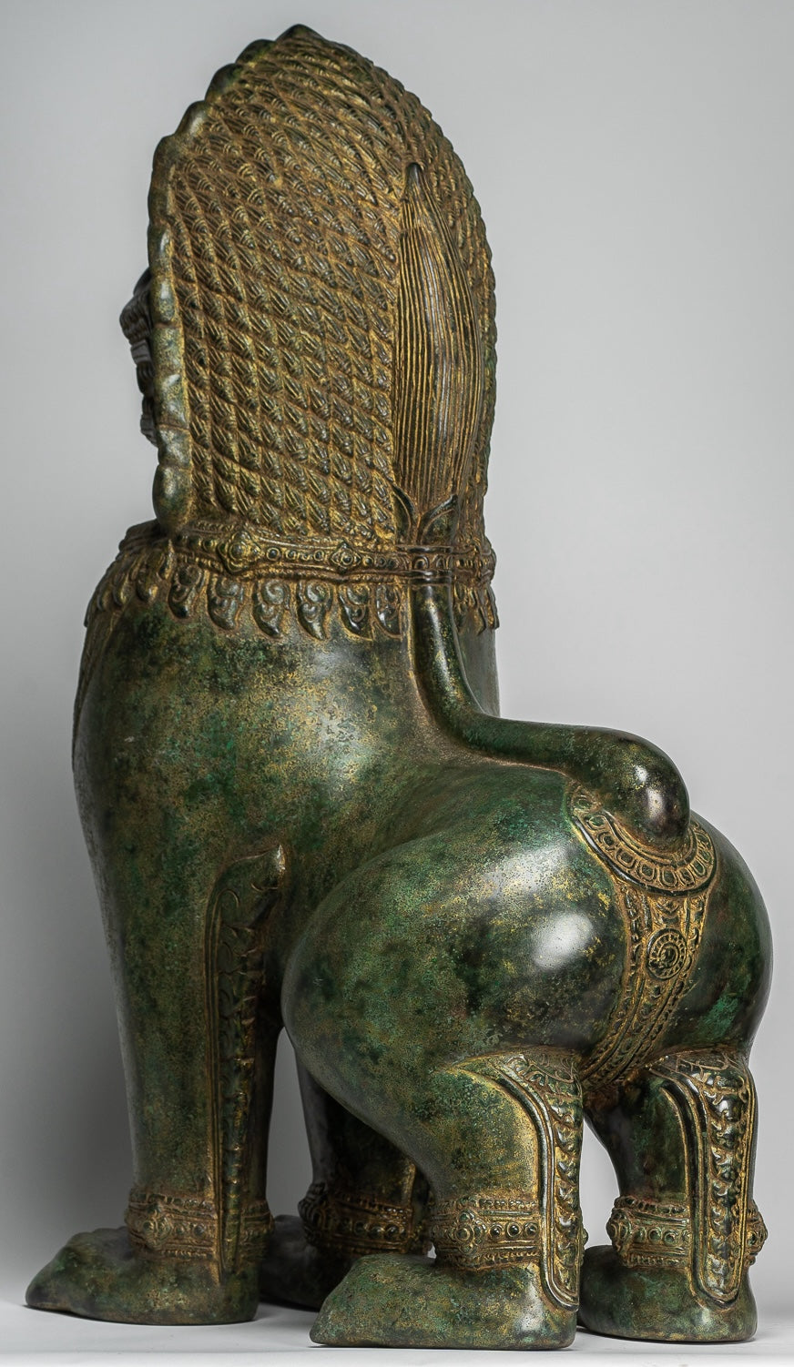 Temple Lions - Antique Khmer Style Bronze Temple Guardians or Lions (Pair) - 72cm/29"