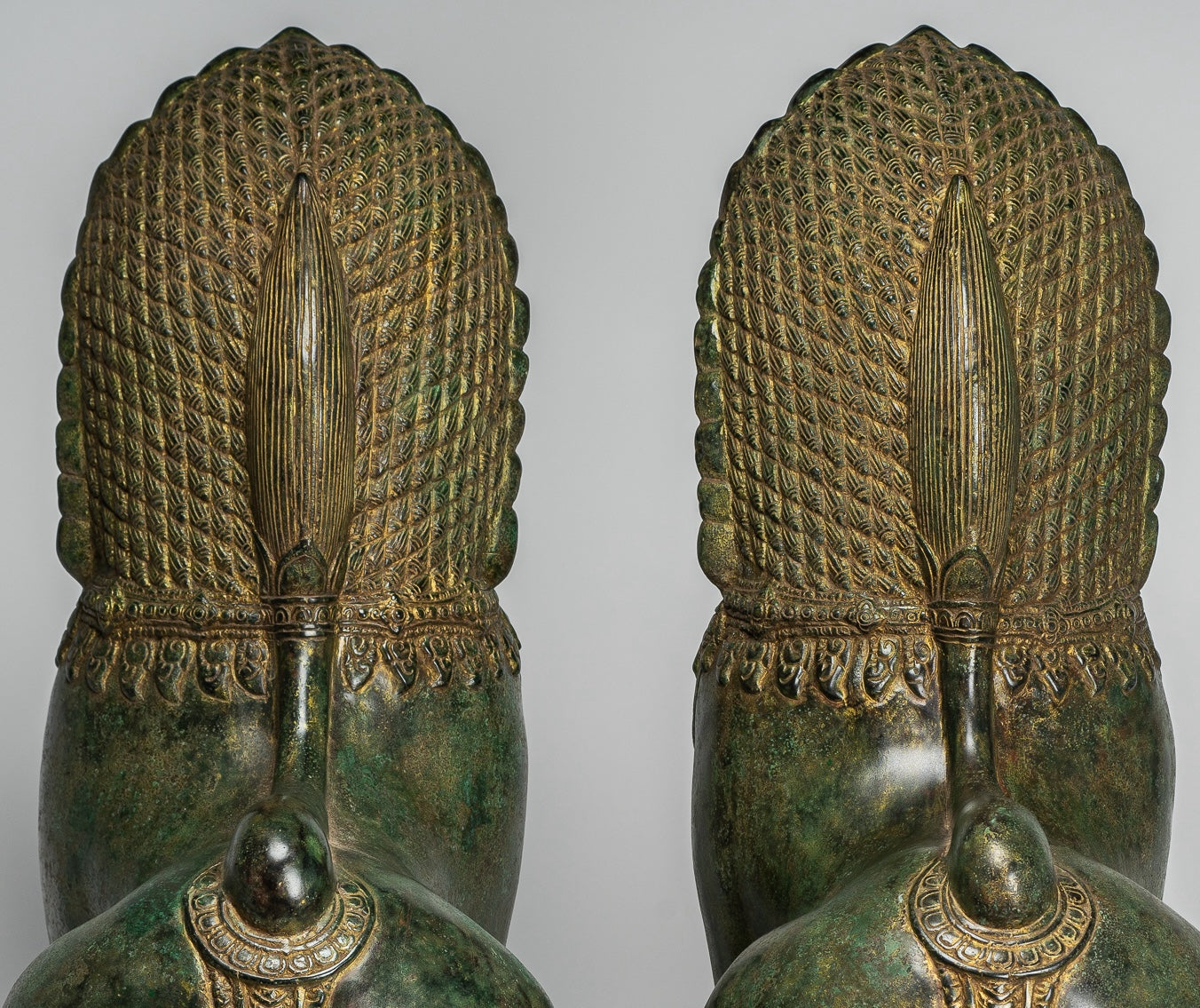 Temple Lions - Antique Khmer Style Bronze Temple Guardians or Lions (Pair) - 72cm/29"