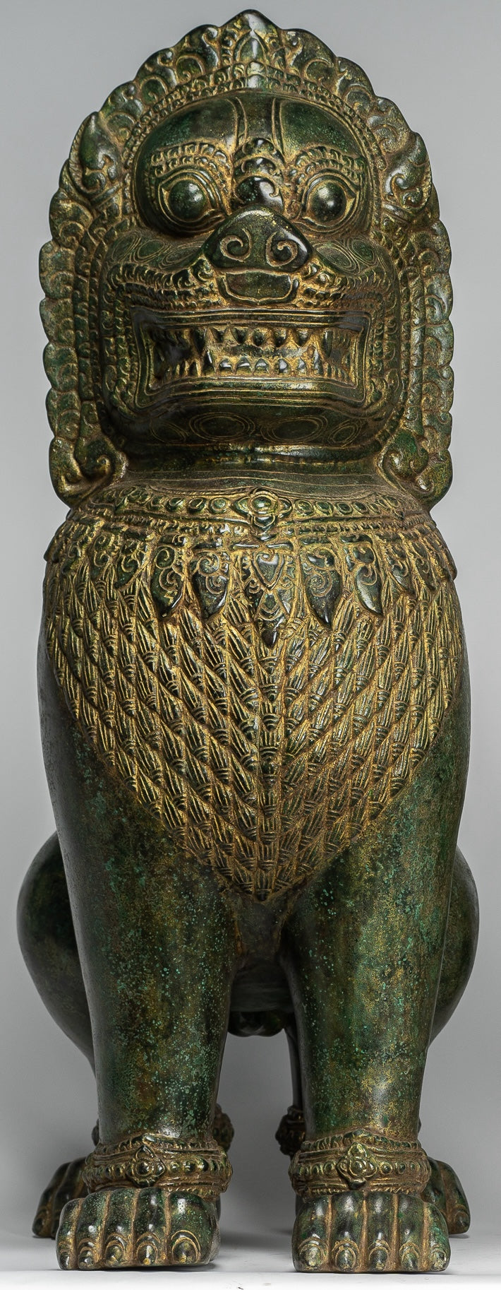 Temple Lions - Antique Khmer Style Bronze Temple Guardians or Lions (Pair) - 72cm/29"