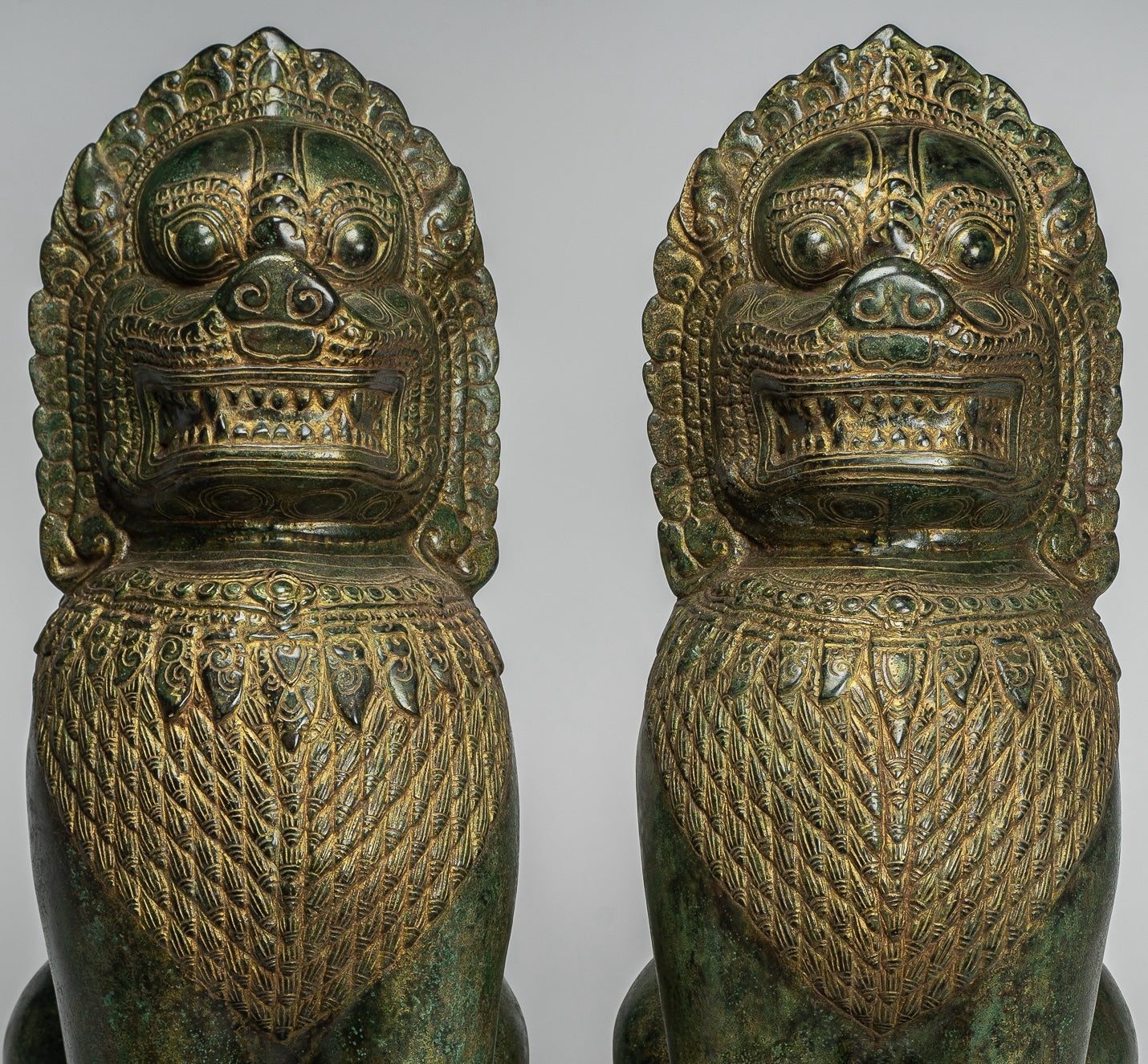 Temple Lions - Antique Khmer Style Bronze Temple Guardians or Lions (Pair) - 72cm/29"