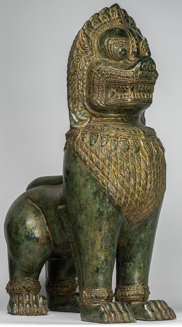 Temple Lions - Antique Khmer Style Bronze Temple Guardians or Lions (Pair) - 72cm/29"