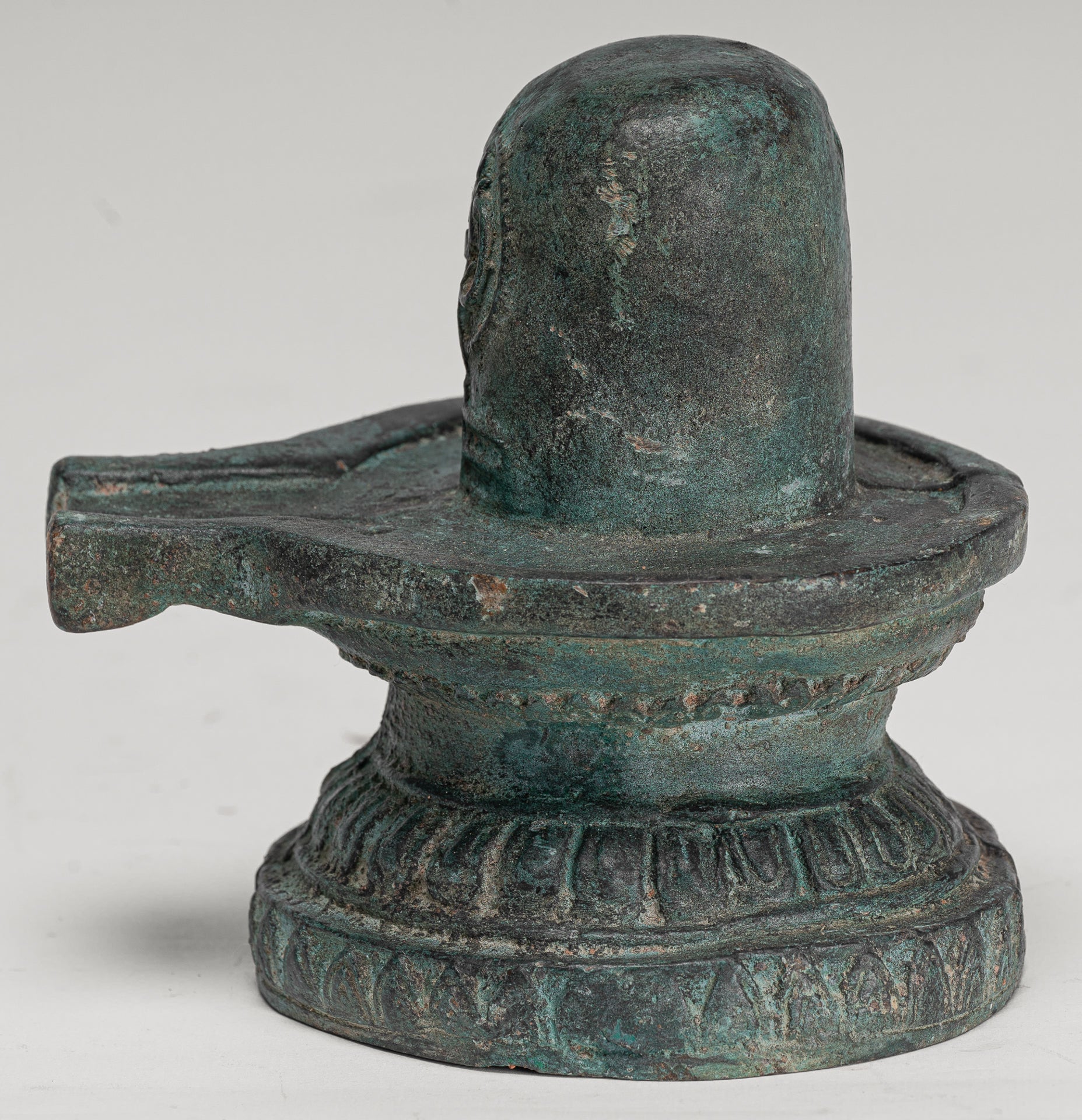 Linga - Antique Indian Style South Asia Bronze Shiva Linga / Lingnum & Yoni - 15cm/6"