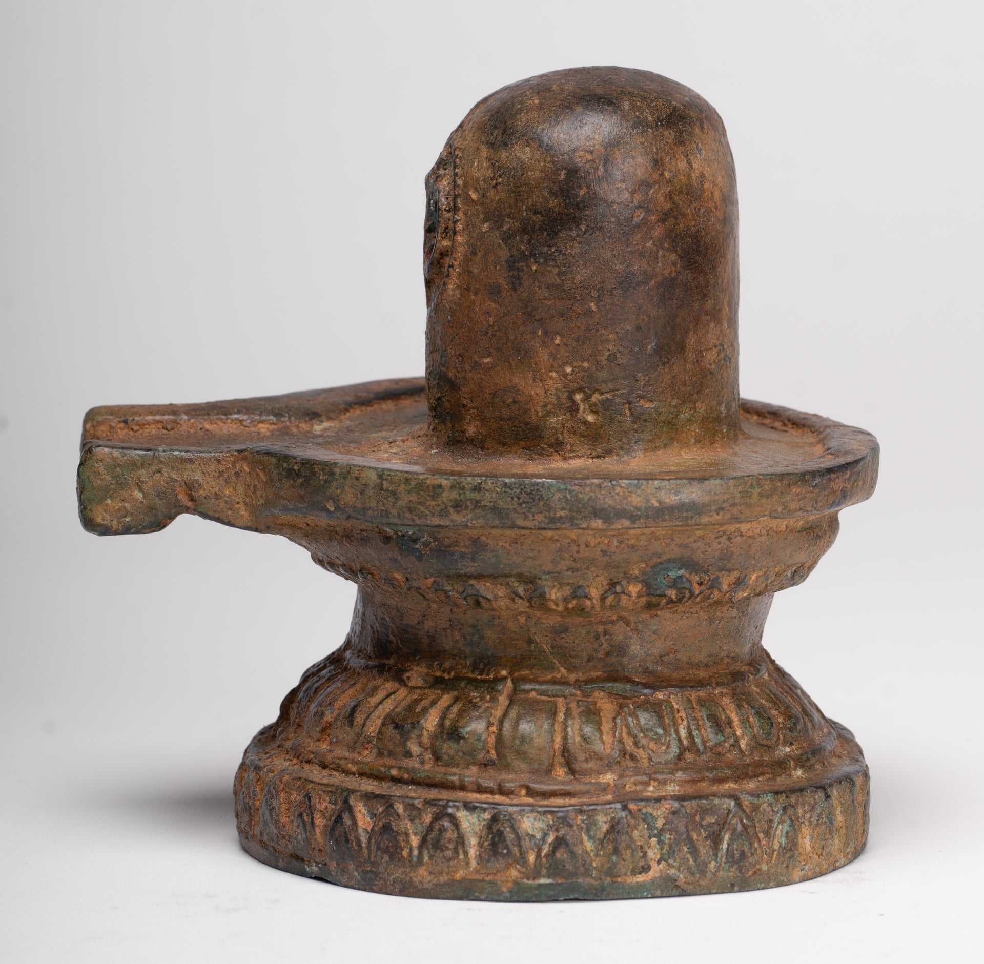 Linga - Antique Indian Style South Asia Bronze Shiva Linga / Lingnum & Yoni - 13cm/5"