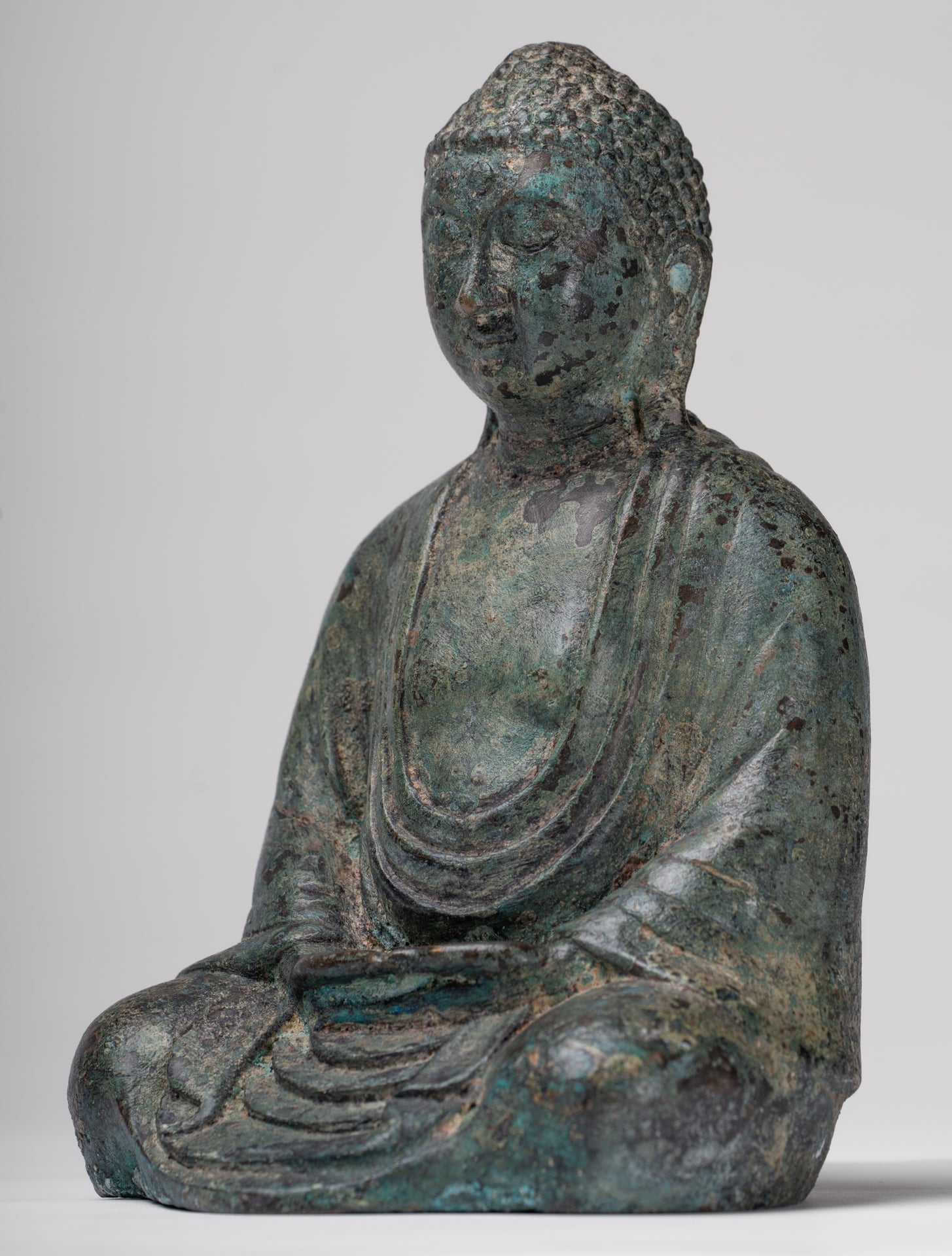 Japanese Buddha - Antique Japanese Style Bronze Seated Meditation Amitabha Buddha Statue - 18cm/7"