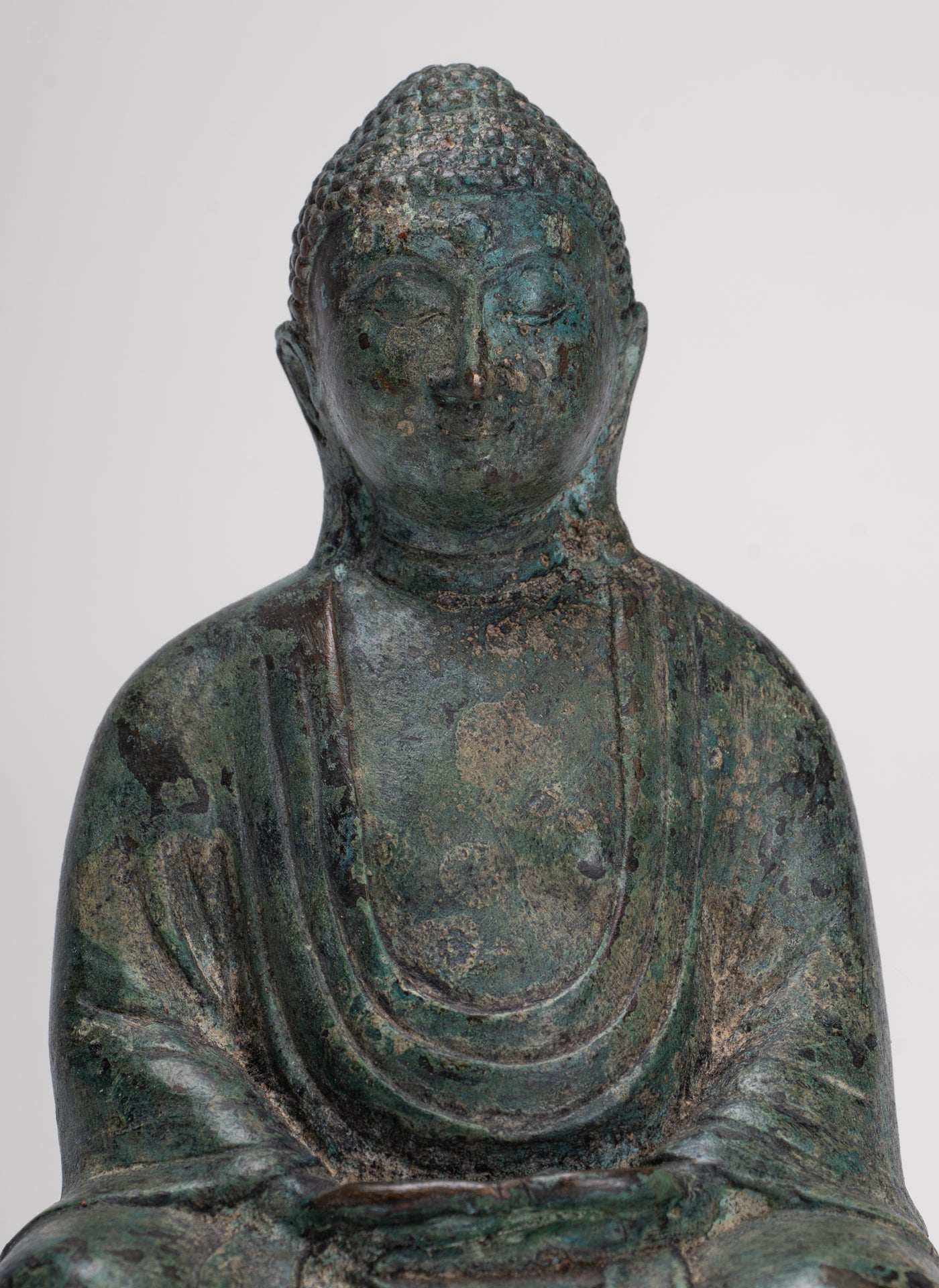 Japanese Buddha - Antique Japanese Style Bronze Seated Meditation Amitabha Buddha Statue - 18cm/7"