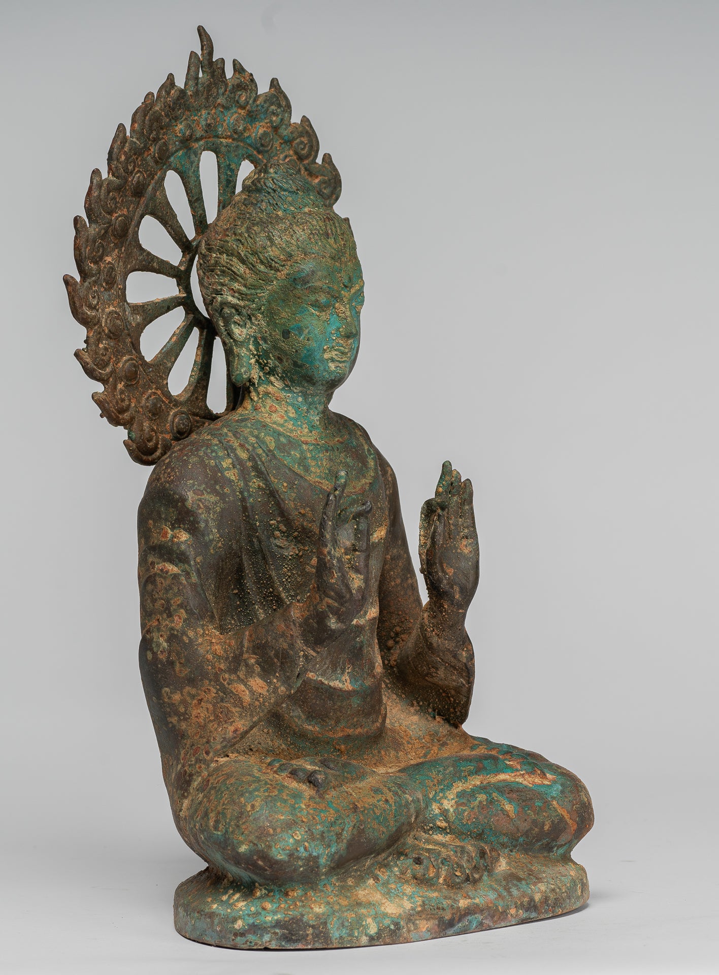 Estatua de Buda de la India - Estatua de Buda de Protección de Bronce Estilo de Gandhara antiguo - 29 cm/12 "