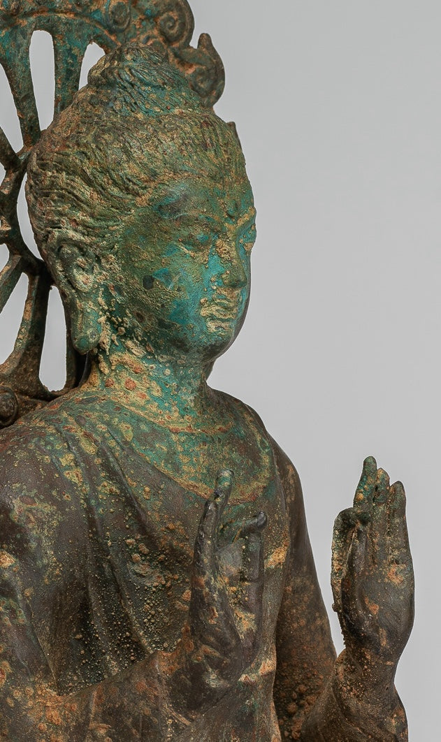 Estatua de Buda de la India - Estatua de Buda de Protección de Bronce Estilo de Gandhara antiguo - 29 cm/12 "