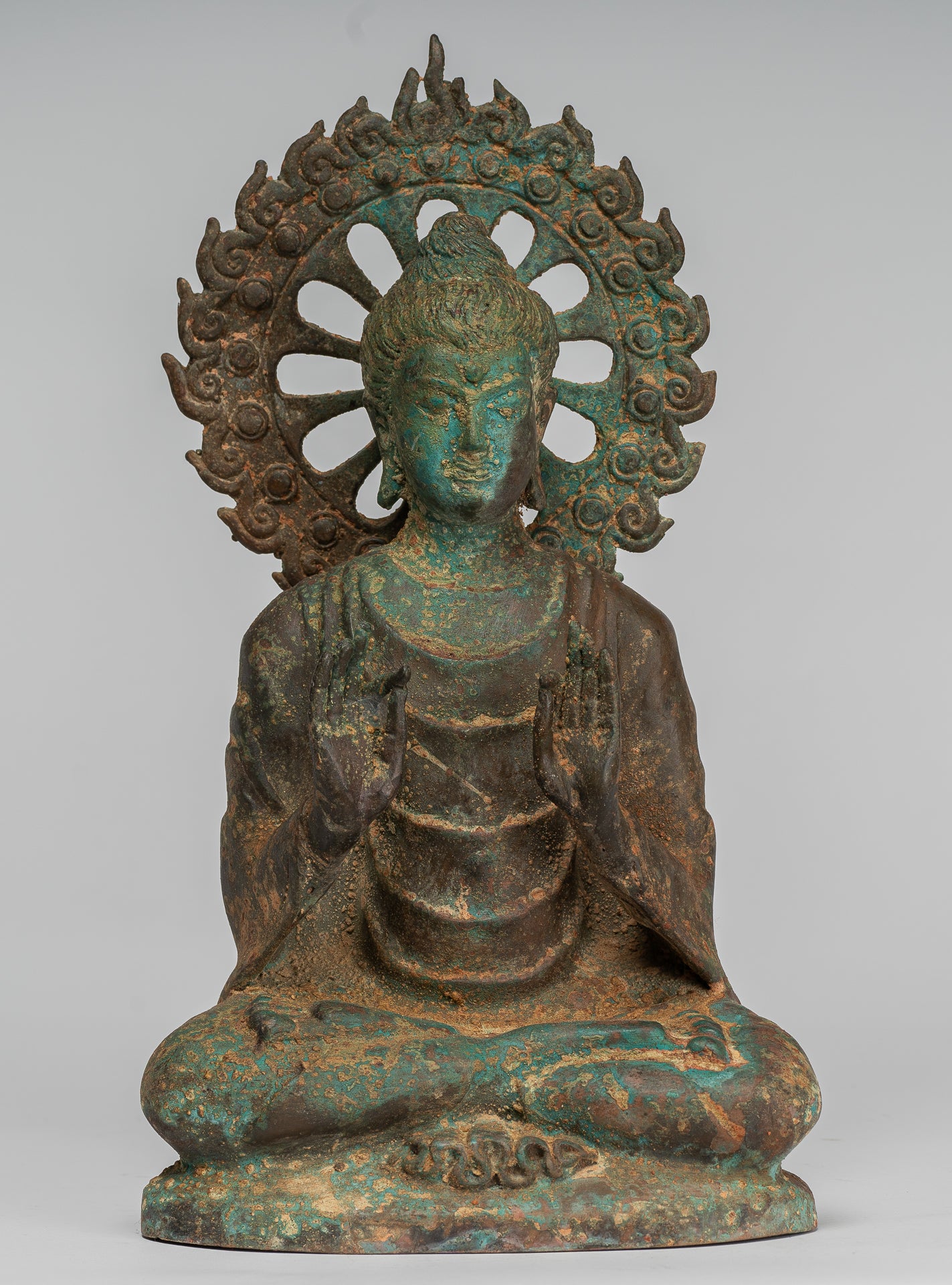 Estatua de Buda de la India - Estatua de Buda de Protección de Bronce Estilo de Gandhara antiguo - 29 cm/12 "