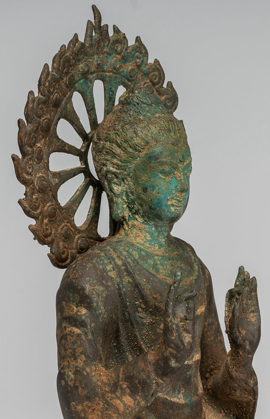 Estatua de Buda de la India - Estatua de Buda de Protección de Bronce Estilo de Gandhara antiguo - 29 cm/12 "