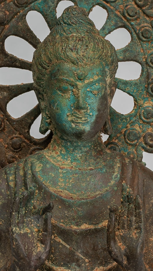 Estatua de Buda de la India - Estatua de Buda de Protección de Bronce Estilo de Gandhara antiguo - 29 cm/12 "
