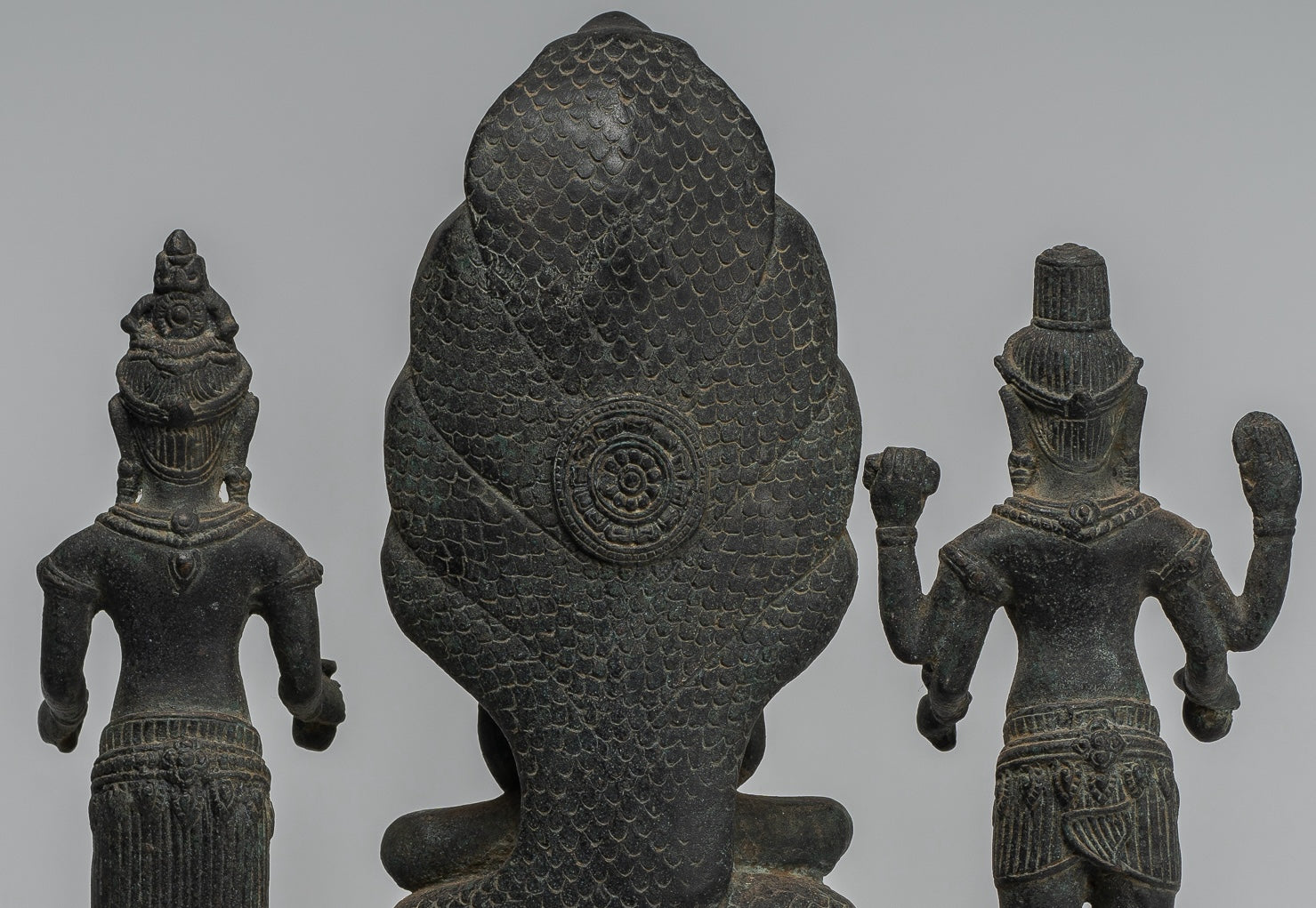 Buddha Statue - Antique Bayon Style Khmer Meditation Buddha. Vishnu and Lakshmi- 36cm/14"