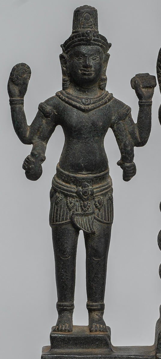 Buddha Statue - Antique Bayon Style Khmer Meditation Buddha. Vishnu and Lakshmi- 36cm/14"