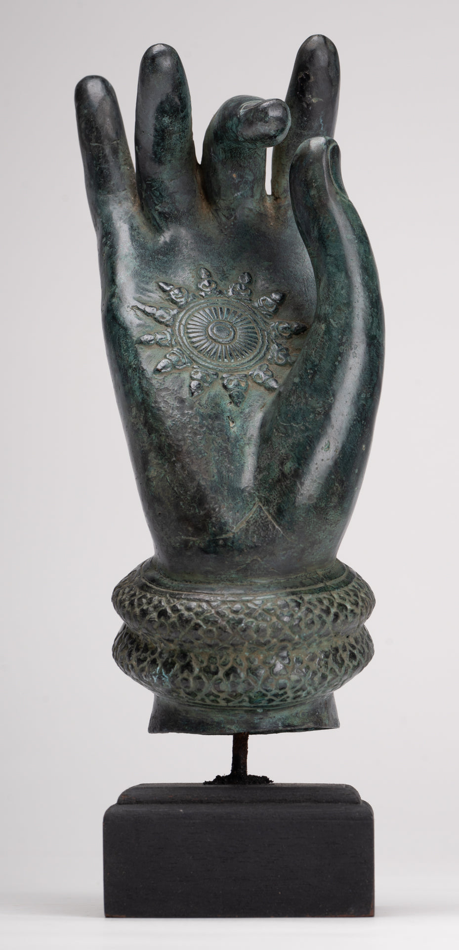Mounted Antique Khmer Style Southeast Asia Bronze Teaching Hand - 29cm/12"