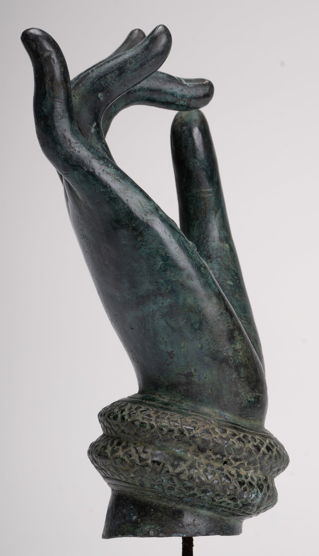 Mounted Antique Khmer Style Southeast Asia Bronze Teaching Hand - 29cm/12"