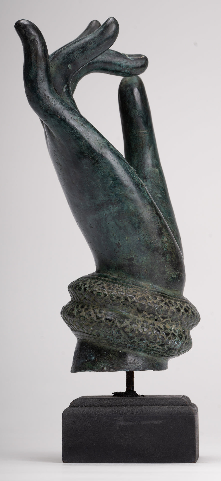 Mounted Antique Khmer Style Southeast Asia Bronze Teaching Hand - 29cm/12"