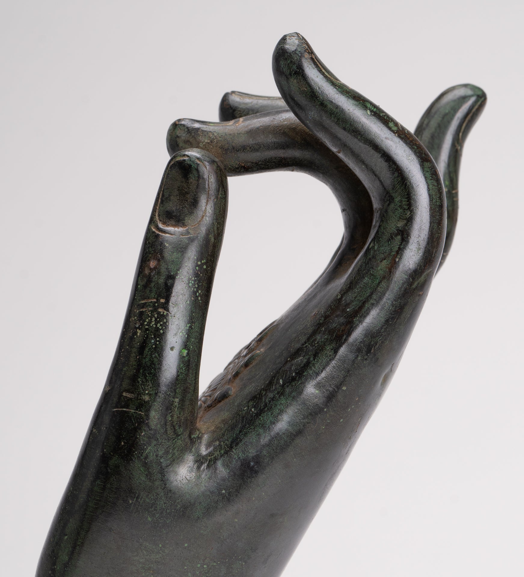 Mounted Antique Khmer Style Southeast Asia Bronze Teaching Hand - 29cm/12"