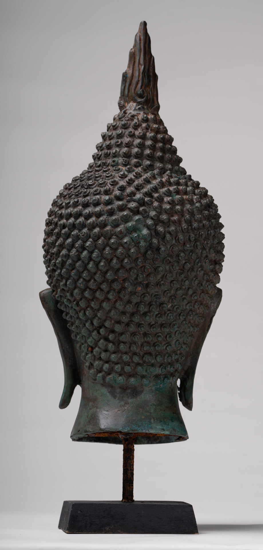 Buddha Head - Antique Thai Style Sukhothai Mounted Bronze Buddha Head - 38cm/15"