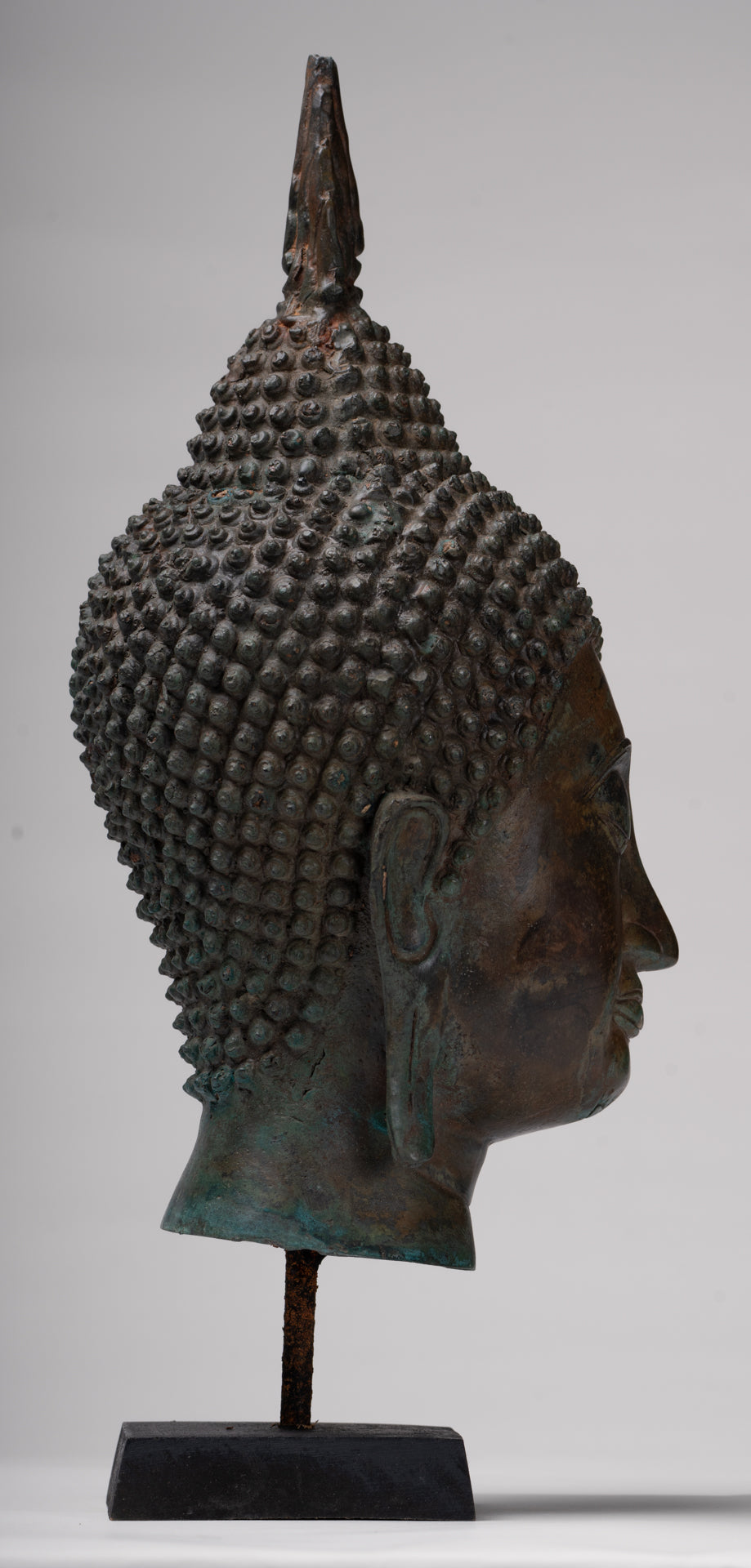 Buddha Head - Antique Thai Style Sukhothai Mounted Bronze Buddha Head - 38cm/15"