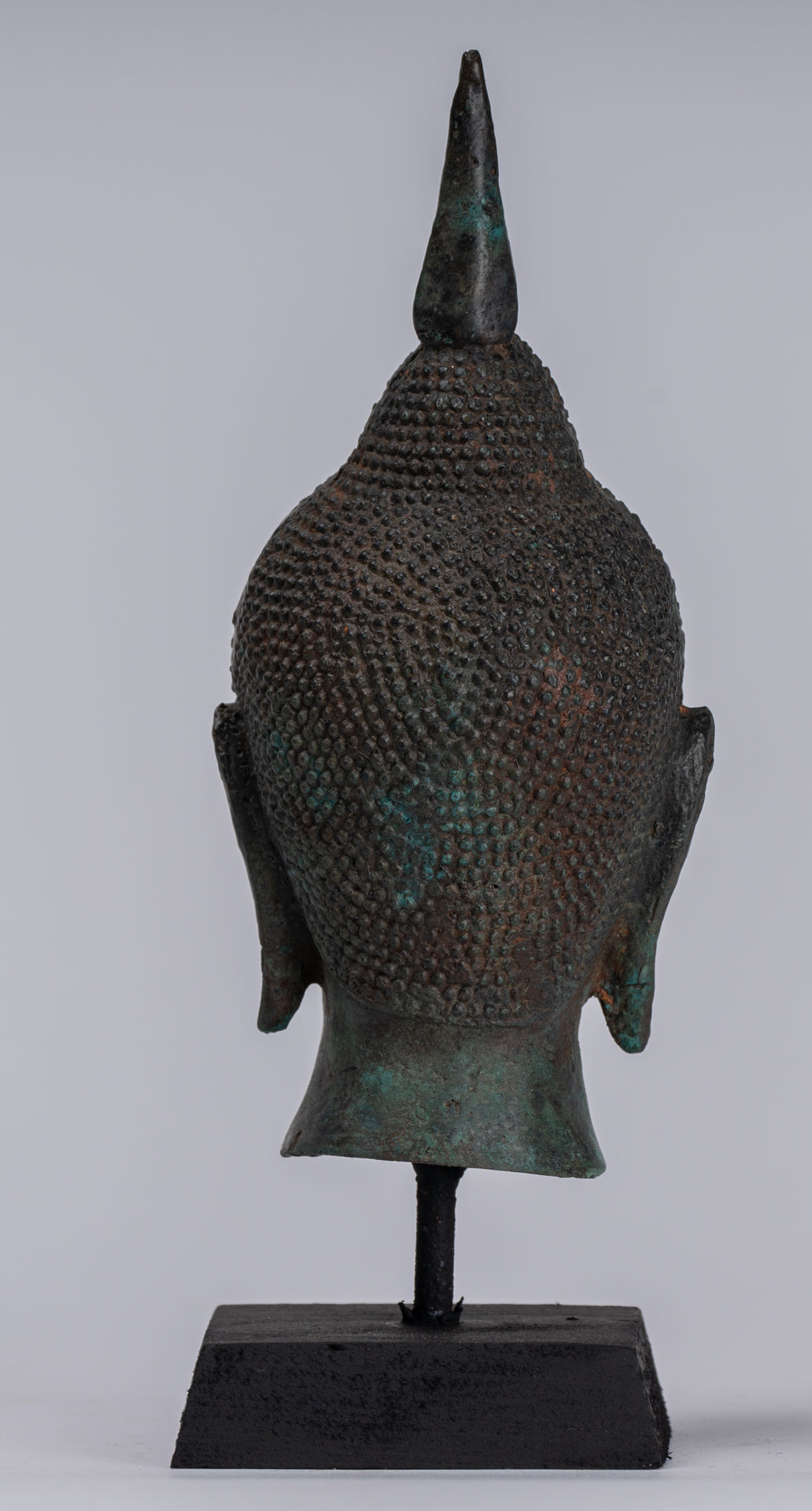 Buddha Head - Antique Thai Style Sukhothai Mounted Bronze Buddha Head - 22cm/9"