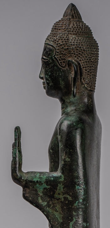 Buddha Statue - Antique Khmer Style Bronze Standing Abhaya Protection Buddha Statue - 52cm/21"