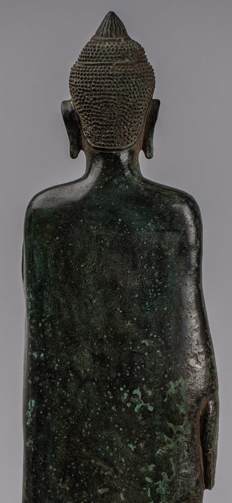Buddha Statue - Antique Khmer Style Bronze Standing Abhaya Protection Buddha Statue - 52cm/21"