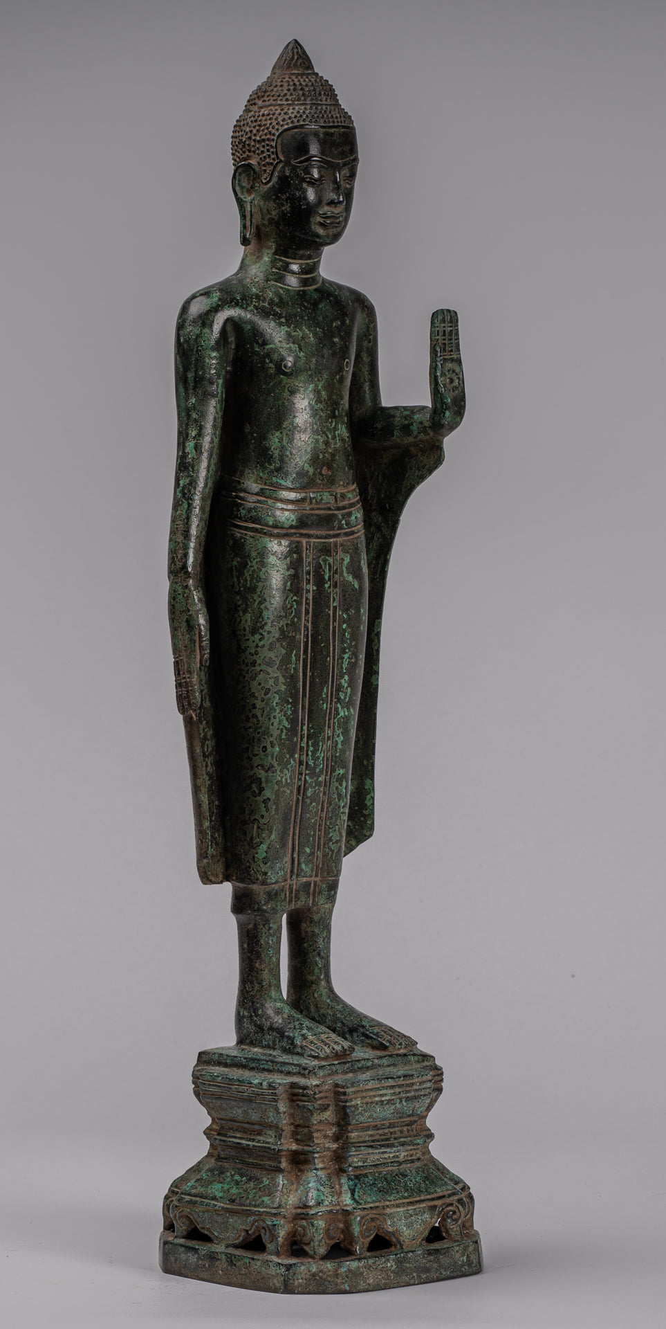 Buddha Statue - Antique Khmer Style Bronze Standing Abhaya Protection Buddha Statue - 52cm/21"