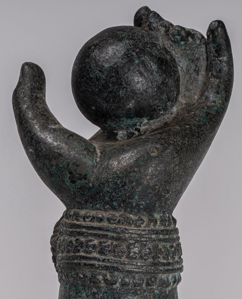 Mounted Antique Khmer Style Southeast Asia Bronze Vishnu Hand & Pinda or Ball - 24cm/10"