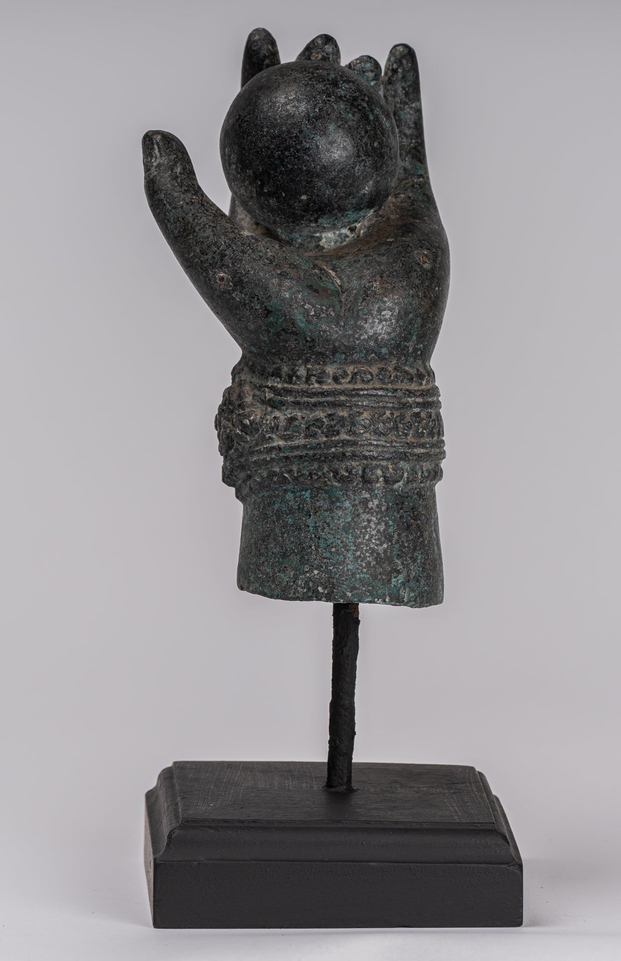 Mounted Antique Khmer Style Southeast Asia Bronze Vishnu Hand & Pinda or Ball - 24cm/10"