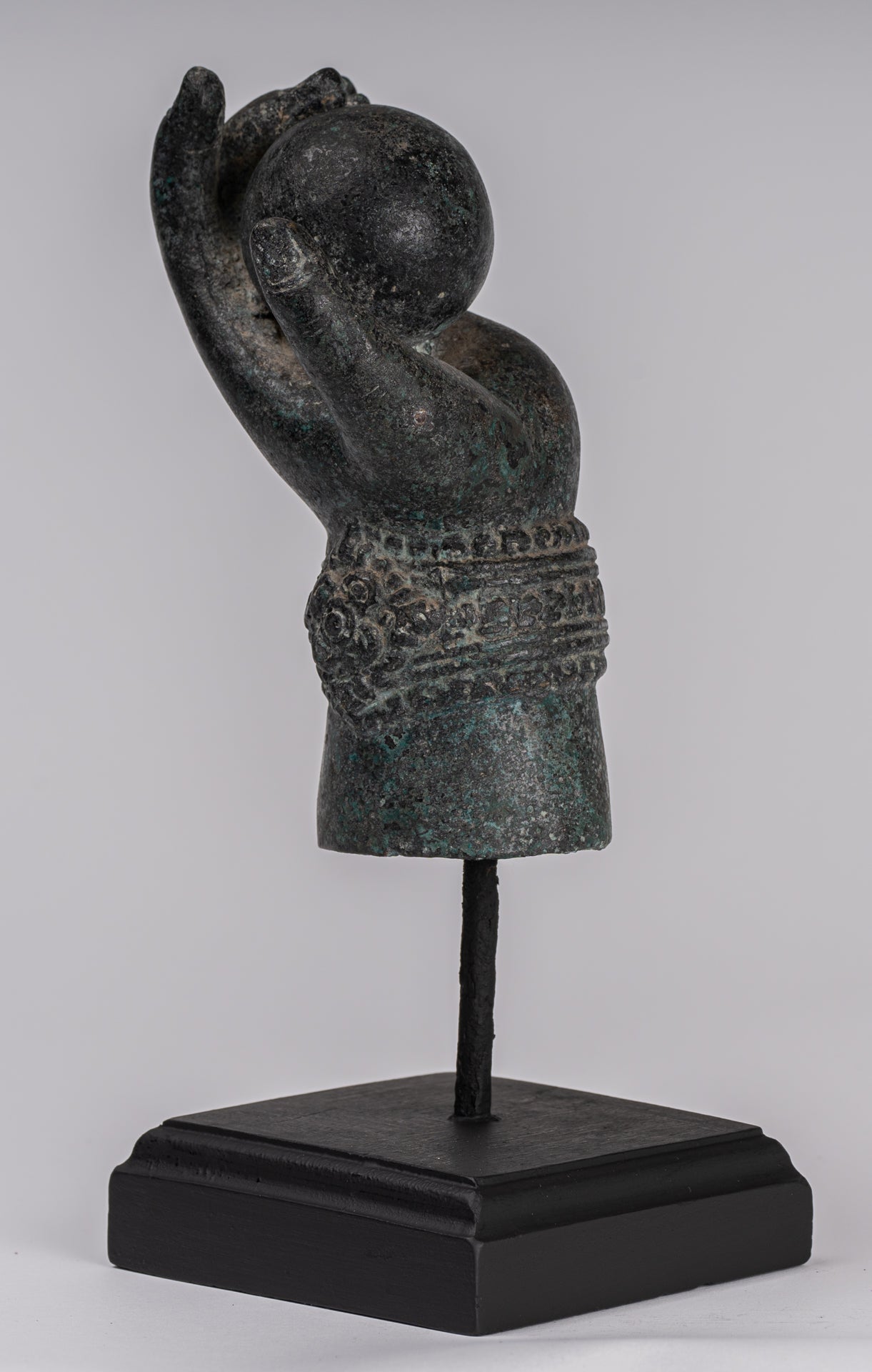 Mounted Antique Khmer Style Southeast Asia Bronze Vishnu Hand & Pinda or Ball - 24cm/10"