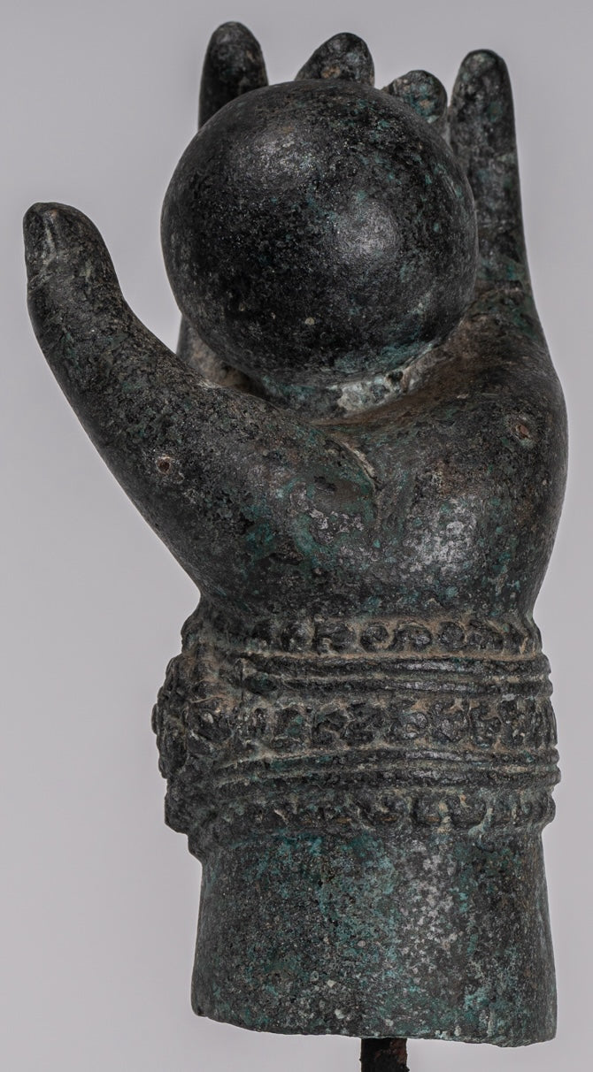 Mounted Antique Khmer Style Southeast Asia Bronze Vishnu Hand & Pinda or Ball - 24cm/10"