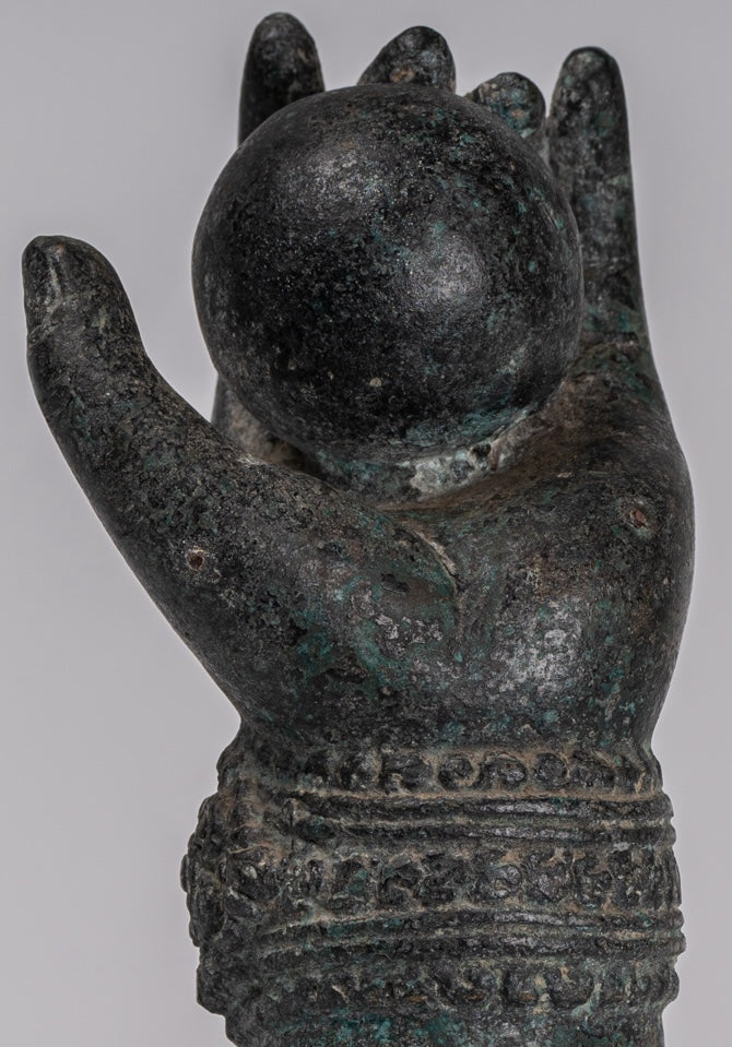 Mounted Antique Khmer Style Southeast Asia Bronze Vishnu Hand & Pinda or Ball - 24cm/10"