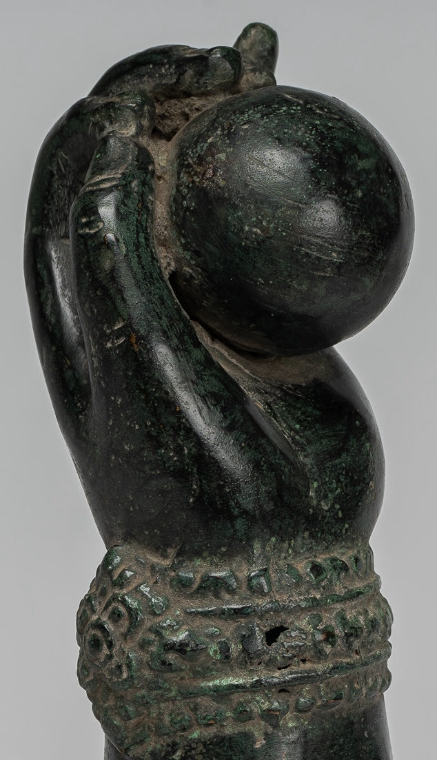 Mounted Antique Khmer Style Southeast Asia Bronze Vishnu Hand & Pinda or Ball - 22cm/9"